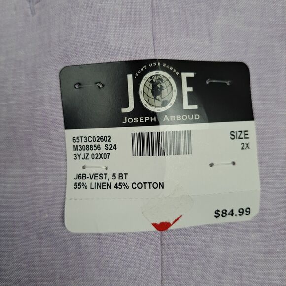 Joseph Abboud Men's Suit Vest Size 2X NWT Light Lilac Linen Cotton Button Front - Picture 4 of 9